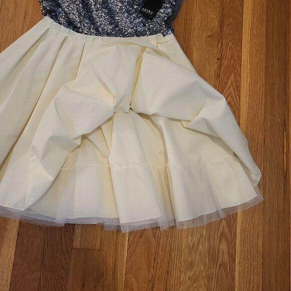 AKIRA Black Label Sequin Bodice Fit & Flare Dress, Cream + Gunmetal Silver NWT - Picture 6 of 10